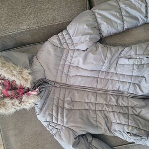 Gray Kids Puffer Jacket with Faux Fur Trim